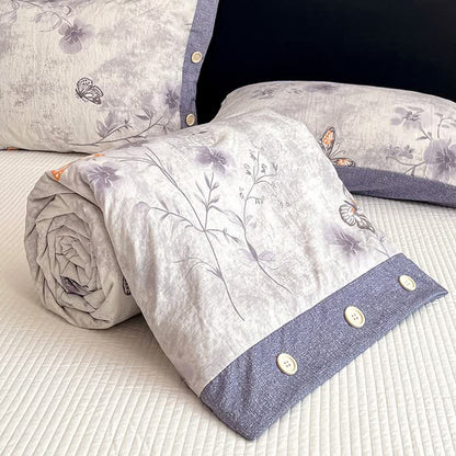 Vintage-Bettdecke aus Baumwollleinen mit Schmetterlings- und Blumenmuster - image 3
