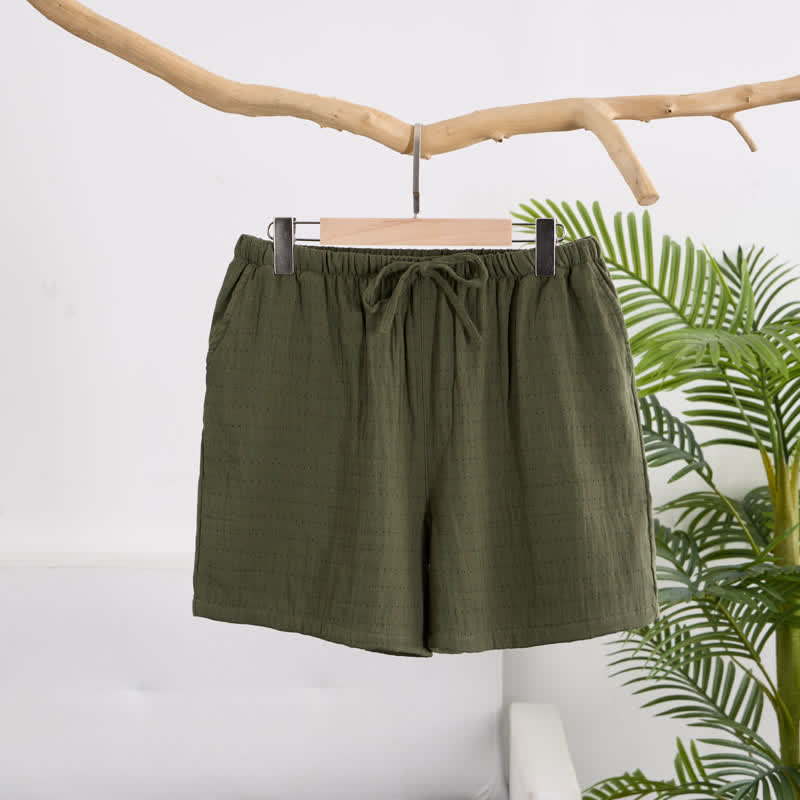 Lässige Lounge-Shorts aus Baumwollgaze mit Kordelzug - Grün - XL - image 37