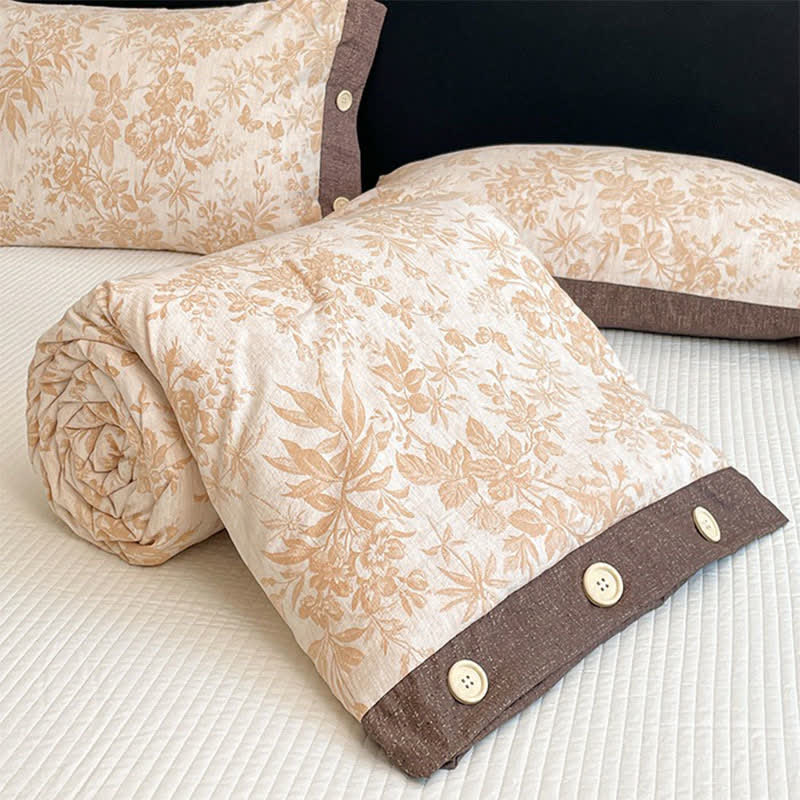 Vintage-Steppdecke aus Baumwoll-Leinen mit Blumenmuster und Zierknöpfen - image 7