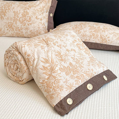 Vintage-Steppdecke aus Baumwoll-Leinen mit Blumenmuster und Zierknöpfen - image 7