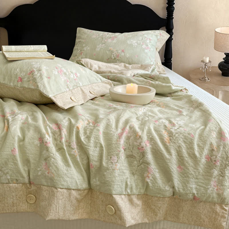 Patchworkdecke aus Baumwoll-Leinen mit Blumenmuster und Knopfleiste - image 3