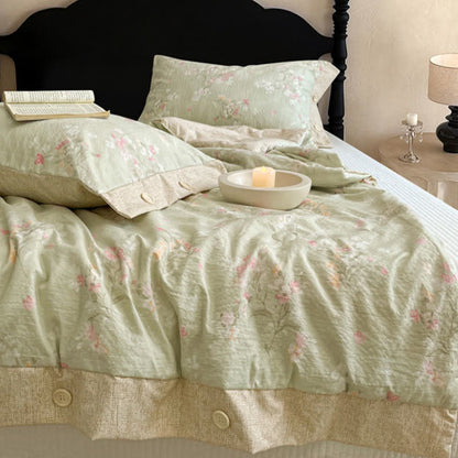 Patchworkdecke aus Baumwoll-Leinen mit Blumenmuster und Knopfleiste - image 3
