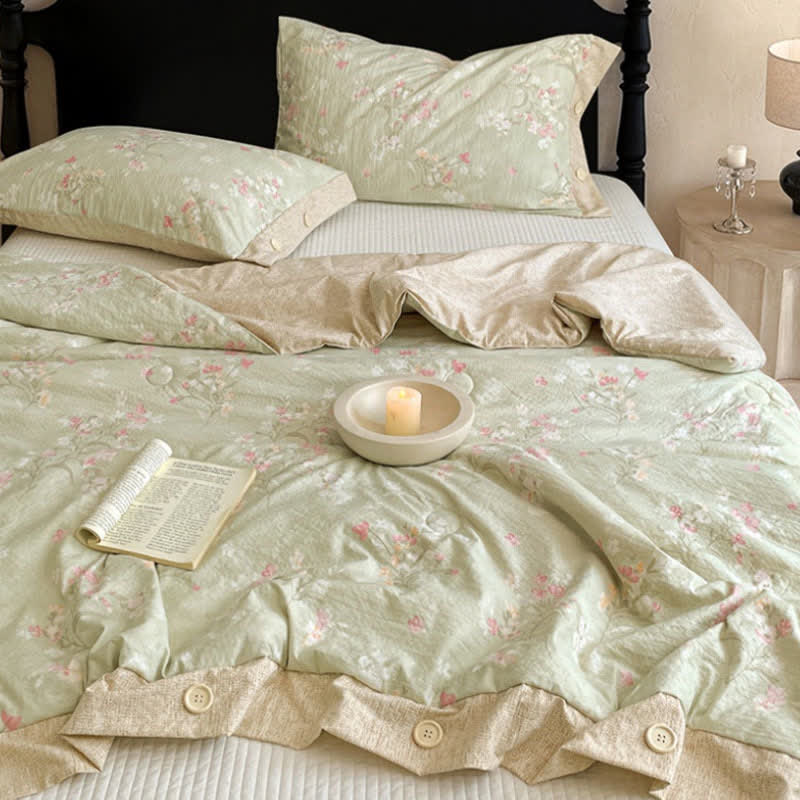 Patchworkdecke aus Baumwoll-Leinen mit Blumenmuster und Knopfleiste - image 4