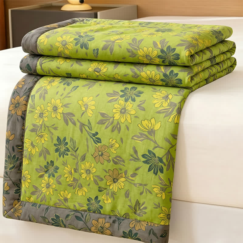 Vintage grüne Baumwoll-Tagesdecke mit Blumenmuster - image 3
