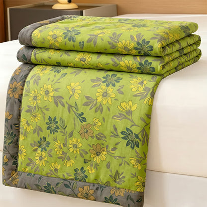 Vintage grüne Baumwoll-Tagesdecke mit Blumenmuster - image 3