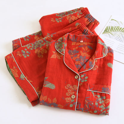 Vintage Loungewear-Set aus Baumwolle mit Vogel- und Blumenmuster - image 6