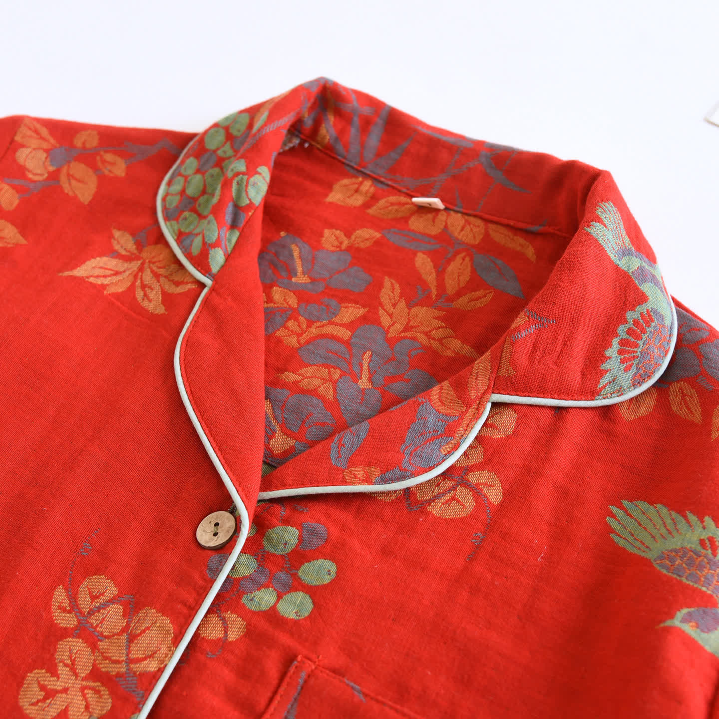 Vintage Loungewear-Set aus Baumwolle mit Vogel- und Blumenmuster - image 7