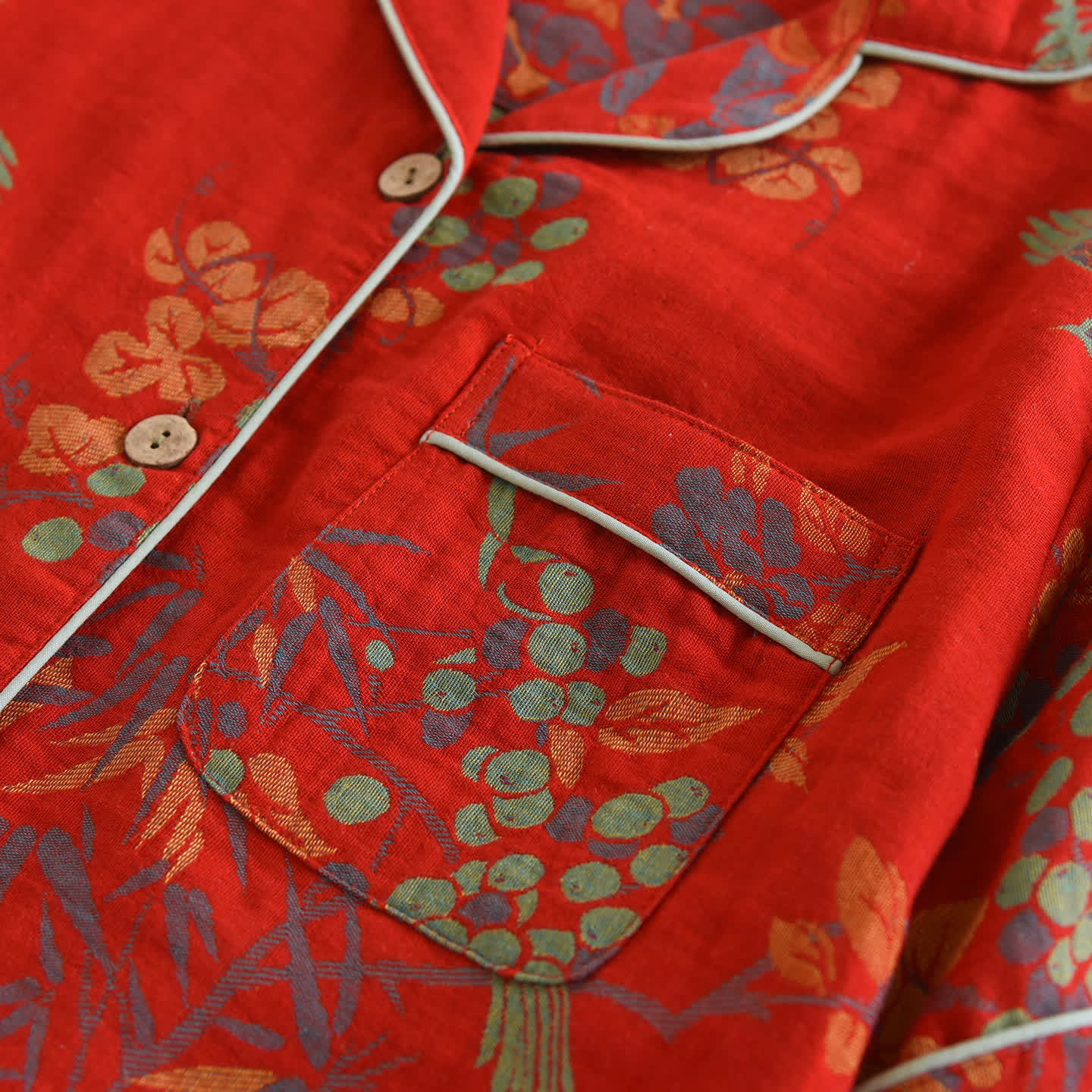 Vintage Loungewear-Set aus Baumwolle mit Vogel- und Blumenmuster - image 9