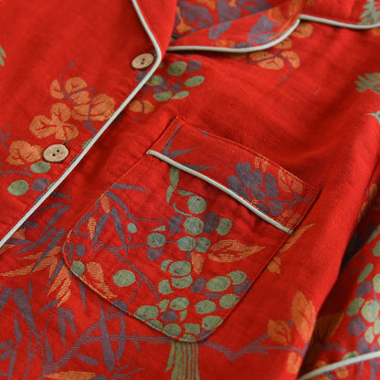 Vintage Loungewear-Set aus Baumwolle mit Vogel- und Blumenmuster - image 9