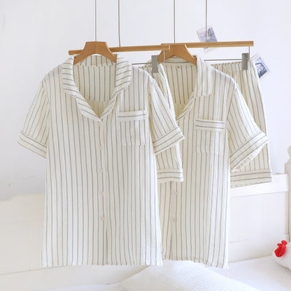 Lässiges Sommer-Loungewear-Set mit Streifen und Camp-Kragen - Weiß - Herren XL - image 0