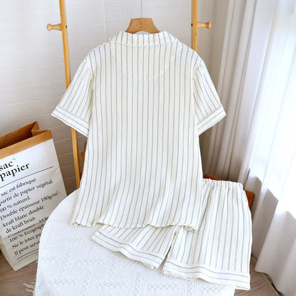 Lässiges Sommer-Loungewear-Set mit Streifen und Camp-Kragen - image 2