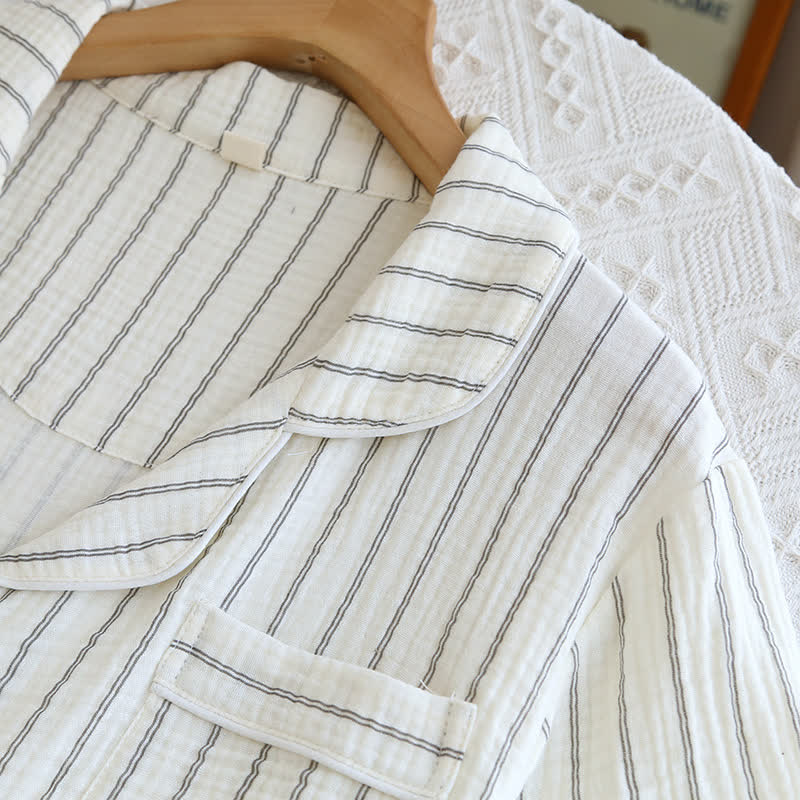 Lässiges Sommer-Loungewear-Set mit Streifen und Camp-Kragen - image 5