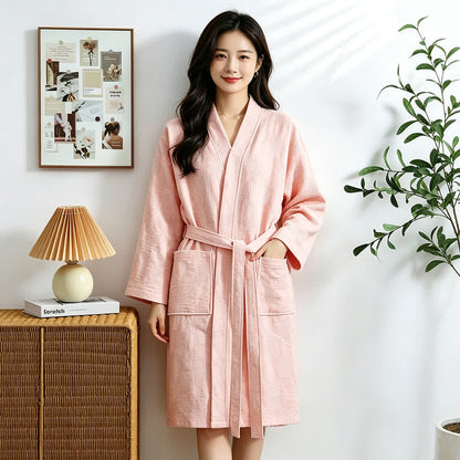 Kimono-Bademantel aus Baumwolle mit Sonnenblumenmuster und Waffelmuster - image 7