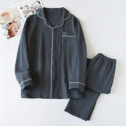 Loungewear-Set aus Baumwollgaze mit Kontrastbesatz - Dunkelgrau - XL - image 2