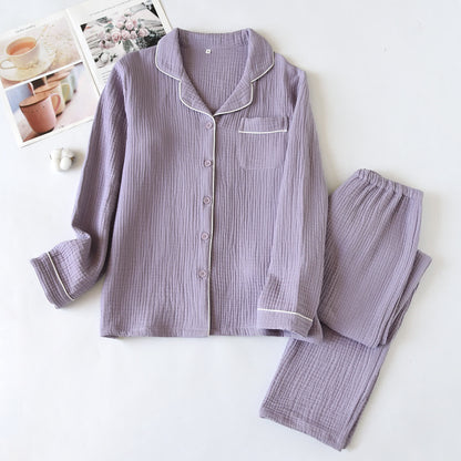 Loungewear-Set aus Baumwollgaze mit Kontrastbesatz - Lila - XL - image 3