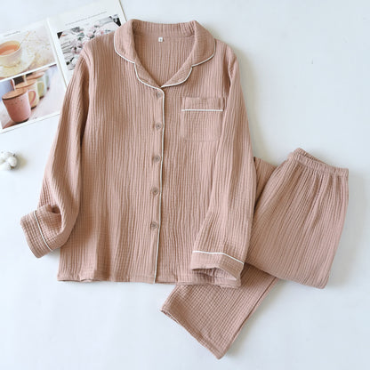 Loungewear-Set aus Baumwollgaze mit Kontrastbesatz - Rosa - XL - image 4