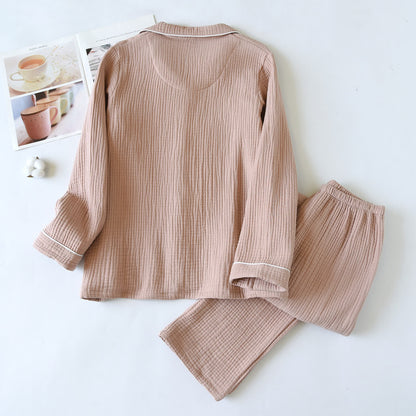 Loungewear-Set aus Baumwollgaze mit Kontrastbesatz - image 5