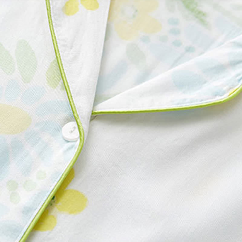 Pyjama-Shorts-Set mit Sonnenblumen-Minz-Kontrastbesatz - image 7