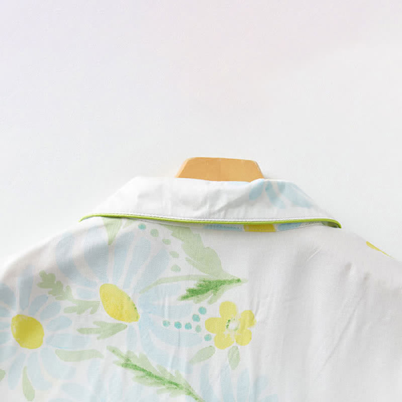 Pyjama-Shorts-Set mit Sonnenblumen-Minz-Kontrastbesatz - image 8