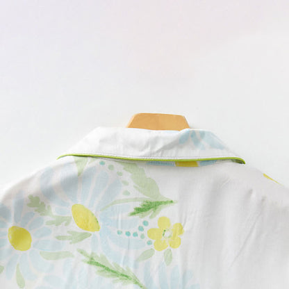 Pyjama-Shorts-Set mit Sonnenblumen-Minz-Kontrastbesatz - image 8