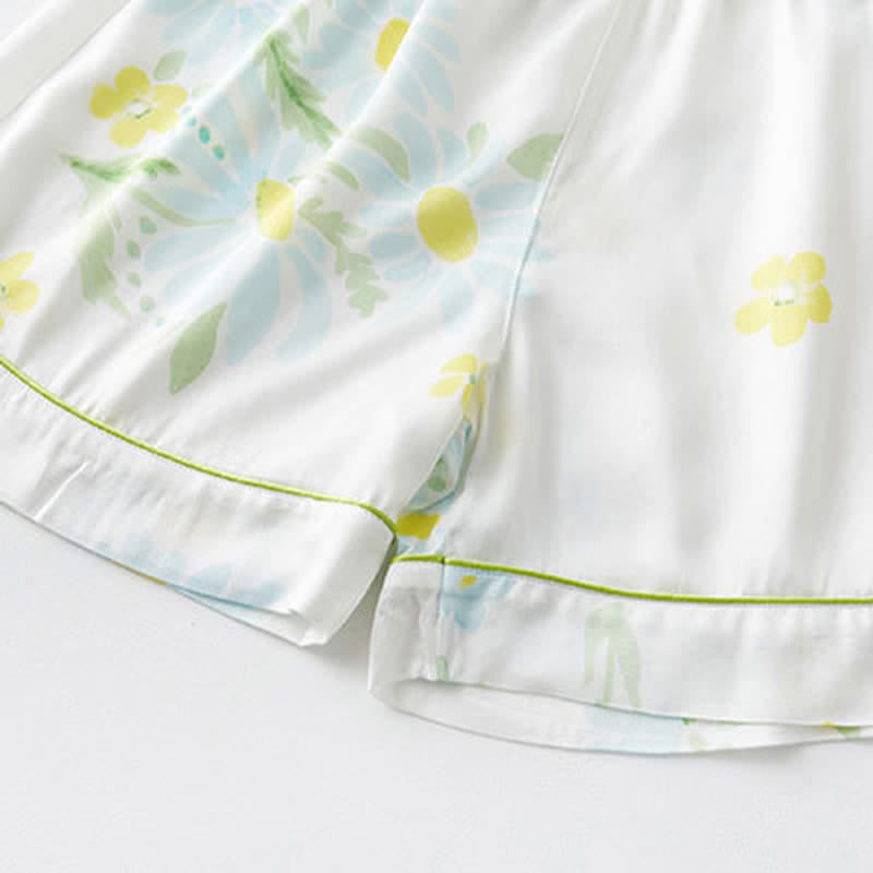 Pyjama-Shorts-Set mit Sonnenblumen-Minz-Kontrastbesatz - image 11