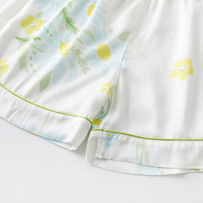Pyjama-Shorts-Set mit Sonnenblumen-Minz-Kontrastbesatz - image 11