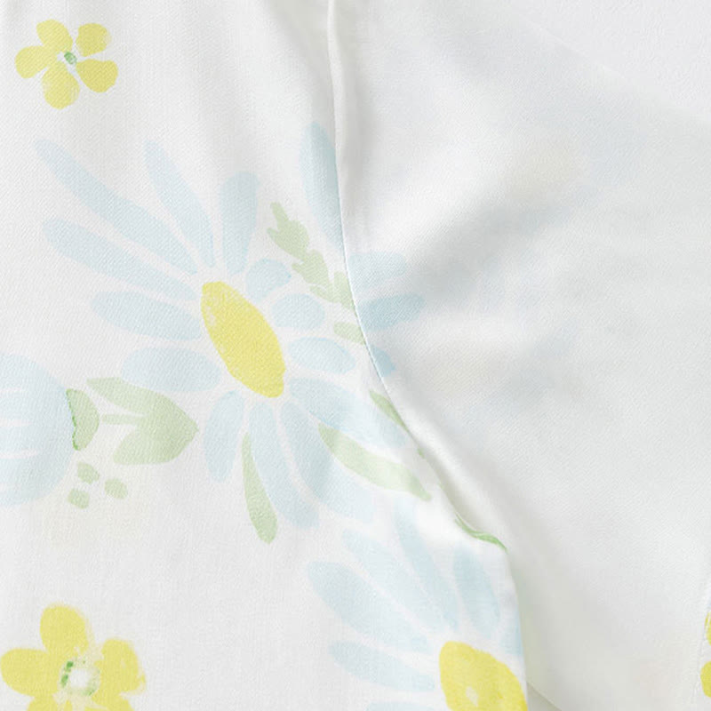 Pyjama-Shorts-Set mit Sonnenblumen-Minz-Kontrastbesatz - image 16