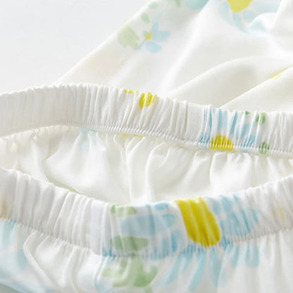 Pyjama-Shorts-Set mit Sonnenblumen-Minz-Kontrastbesatz - image 12
