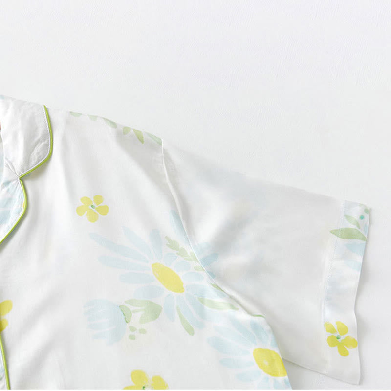 Pyjama-Shorts-Set mit Sonnenblumen-Minz-Kontrastbesatz - image 9