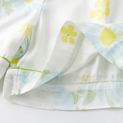 Pyjama-Shorts-Set mit Sonnenblumen-Minz-Kontrastbesatz - image 15