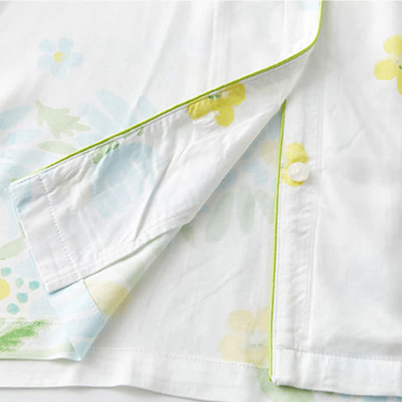 Pyjama-Shorts-Set mit Sonnenblumen-Minz-Kontrastbesatz - image 13