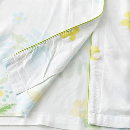 Pyjama-Shorts-Set mit Sonnenblumen-Minz-Kontrastbesatz - image 13