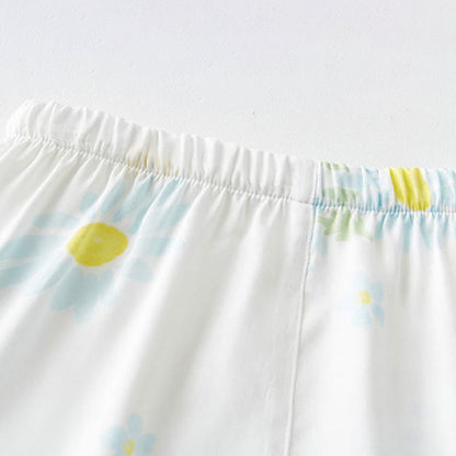 Pyjama-Shorts-Set mit Sonnenblumen-Minz-Kontrastbesatz - image 10
