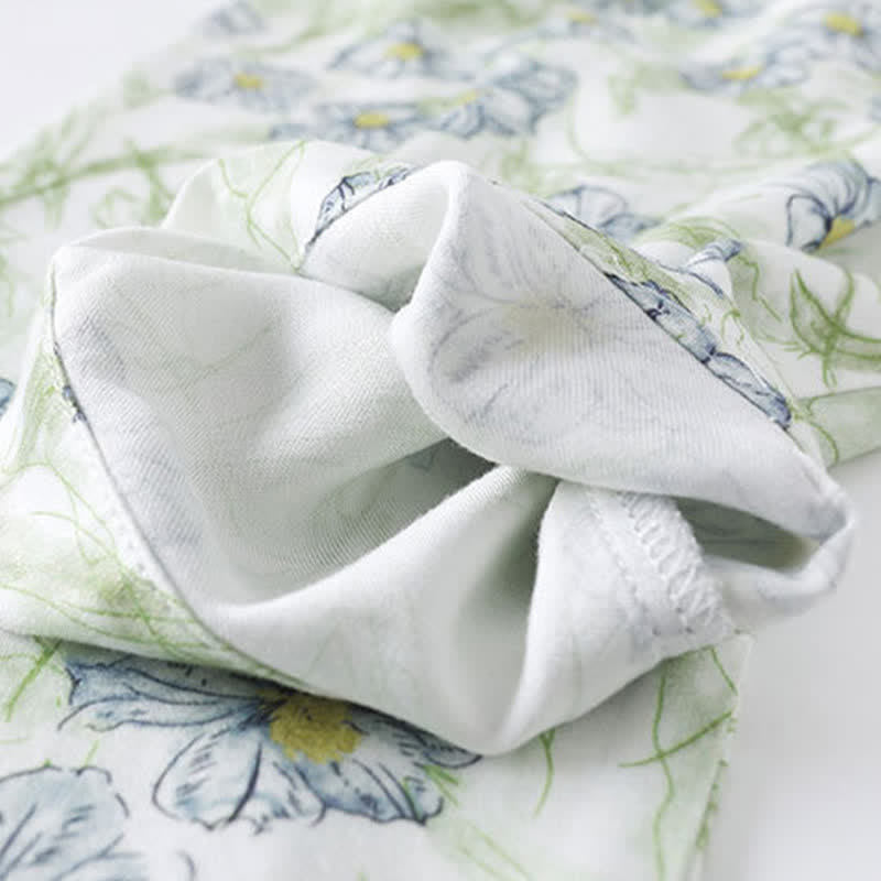 Loungewear-Set aus mintfarbenen Satinshorts mit Blumenmuster und Knopfleiste - image 7
