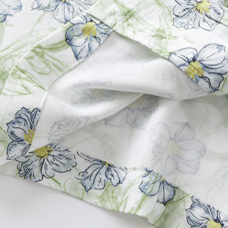 Loungewear-Set aus mintfarbenen Satinshorts mit Blumenmuster und Knopfleiste - image 6