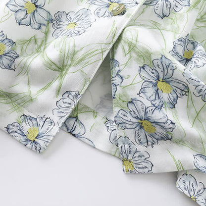 Loungewear-Set aus mintfarbenen Satinshorts mit Blumenmuster und Knopfleiste - image 8