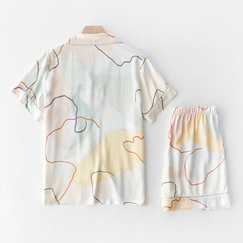 Loungewear-Set aus Satin mit abstraktem Print und kurzen Ärmeln - image 2