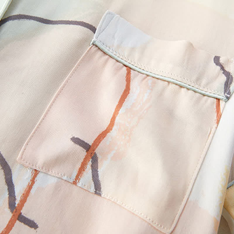 Loungewear-Set aus Satin mit abstraktem Print und kurzen Ärmeln - image 6