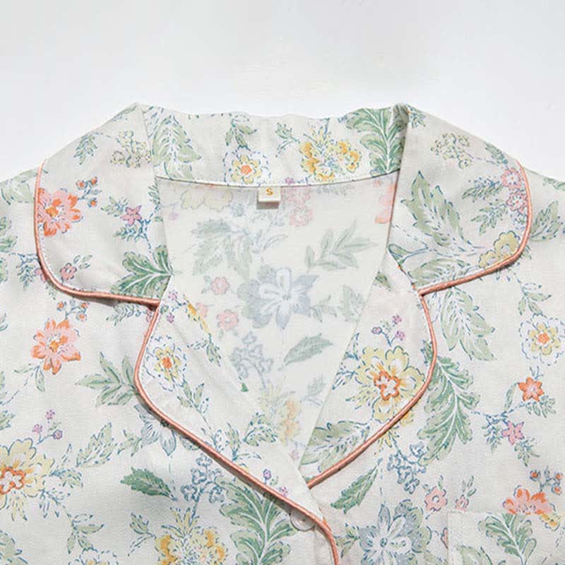 Französischer Satin-Kurzpyjama mit Blumenmuster für Sommernächte - image 7