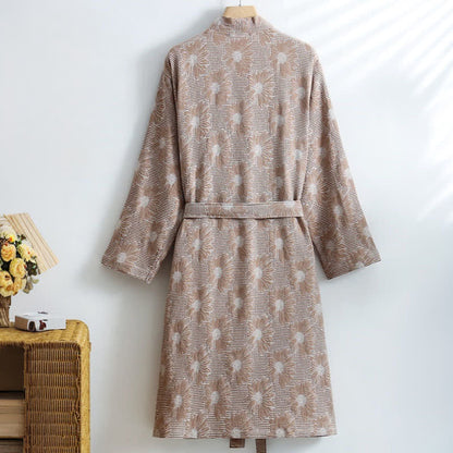 Kimono-Bademantel aus Baumwolle mit Sonnenblumenmuster und Waffelmuster - image 9