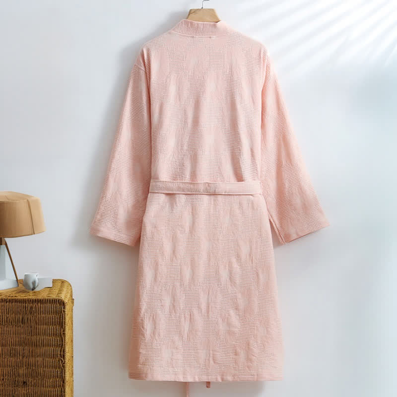 Kimono-Bademantel aus Baumwolle mit Sonnenblumenmuster und Waffelmuster - image 6