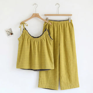 Lounge-Set aus strukturiertem, einfarbigem Camisole und Hose - Gelb - XL - image 0