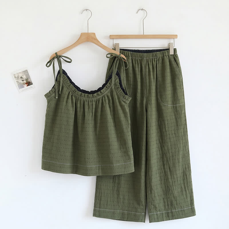 Lounge-Set aus strukturiertem, einfarbigem Camisole und Hose - Grün - XL - image 16