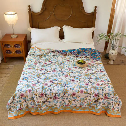 Wendbare Baumwolldecke mit Boho-Blumenmuster und Rankenmuster - image 1