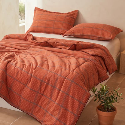 Sommerdecke aus garngefärbter, orange karierter Baumwolle - Orange - Quilts - König - image 0