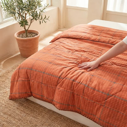 Sommerdecke aus garngefärbter, orange karierter Baumwolle - image 3