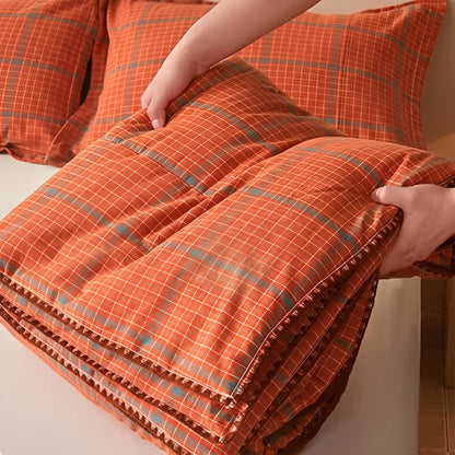 Sommerdecke aus garngefärbter, orange karierter Baumwolle - image 2