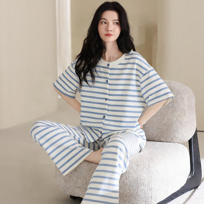 3-teiliges Loungewear-Set aus Baumwolle mit blauen Streifen - image 4