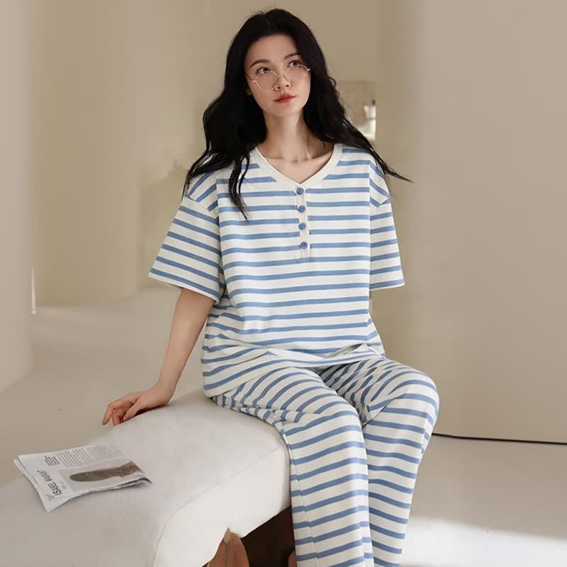 3-teiliges Loungewear-Set aus Baumwolle mit blauen Streifen - image 6
