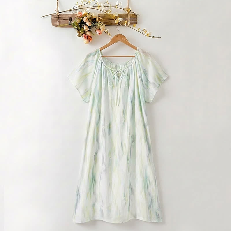 Nachtkleid mit Aquarellblumenmuster aus Lyocell mit Bindekragen - Grün - XXXL - image 4